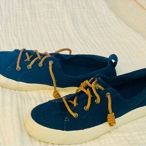 Sperry Navy Women's 10 Cloth Slip On Boat‎ Shoes Sneakers  Excellent Pier Wave